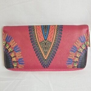 Dashiki African Print‎ Zip Wallet, Gold Tone Hardware